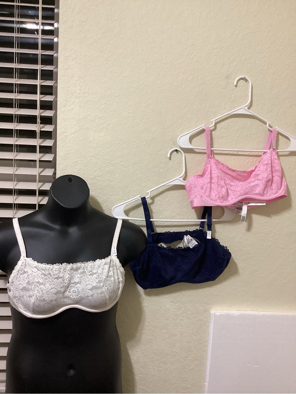 PINK Victoria's Secret Lace Bralette Trio - White, Navy, Pink